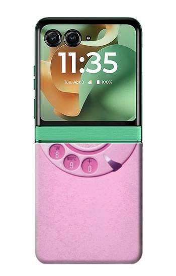 S2847 ピンクロータリー電話 Pink Retro Rotary Phone Motorola Razr 70+,60+, Razr+ (2026, 2025, 2024) バックケース、フリップケース・カバー