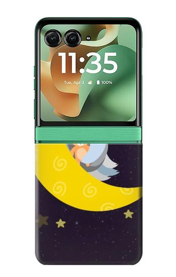 S2849 かわいいスリーピーフクロウ Cute Sleepy Owl Moon Night Motorola Razr 60, Razr 2025 バックケース、フリップケース・カバー