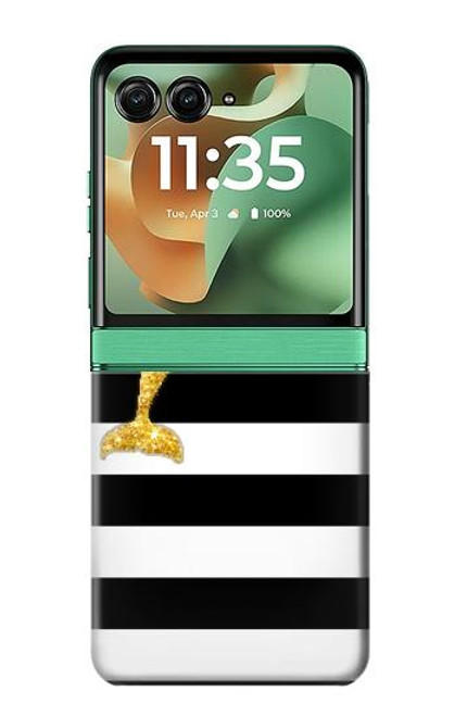 S2882 黒と白のストライプ ゴールドドルフィン Black and White Striped Gold Dolphin Motorola Razr 60, Razr 2025 バックケース、フリップケース・カバー