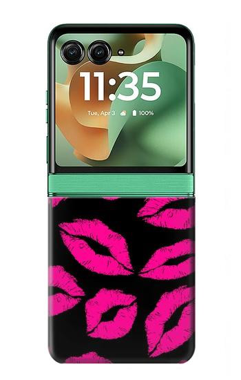 S2933 ピンクの唇のキス Pink Lips Kisses on Black Motorola Razr 70+,60+, Razr+ (2026, 2025, 2024) バックケース、フリップケース・カバー