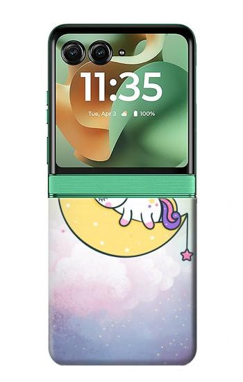 S3485 かわいい眠りユニコーン Cute Unicorn Sleep Motorola Razr 70+,60+, Razr+ (2026, 2025, 2024) バックケース、フリップケース・カバー