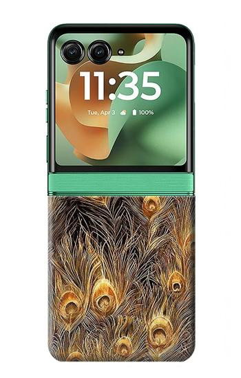 S3691 ゴールドピーコックフェザー Gold Peacock Feather Motorola Razr 70+,60+, Razr+ (2026, 2025, 2024) バックケース、フリップケース・カバー