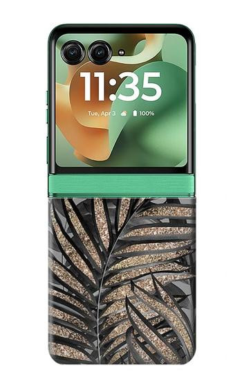 S3692 灰色の黒いヤシの葉 Gray Black Palm Leaves Motorola Razr 70+,60+, Razr+ (2026, 2025, 2024) バックケース、フリップケース・カバー