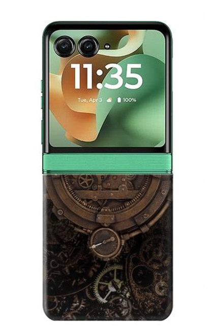 S3902 スチーム パンクなクロック ギア Steampunk Clock Gear Motorola Razr 60, Razr 2025 バックケース、フリップケース・カバー