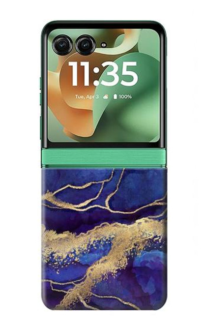S3906 ネイビー ブルー パープル マーブル Navy Blue Purple Marble Motorola Razr 60, Razr 2025 バックケース、フリップケース・カバー