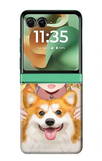 S3918 赤ちゃんコーギー犬コーギー女の子キャンディー Baby Corgi Dog Corgi Girl Candy Motorola Razr 70+,60+, Razr+ (2026, 2025, 2024) バックケース、フリップケース・カバー