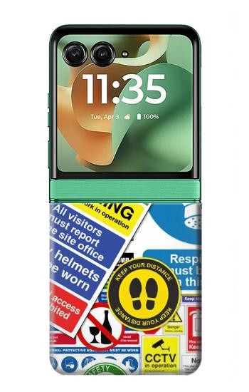 S3960 安全標識ステッカー コラージュ Safety Signs Sticker Collage Motorola Razr 70+,60+, Razr+ (2026, 2025, 2024) バックケース、フリップケース・カバー