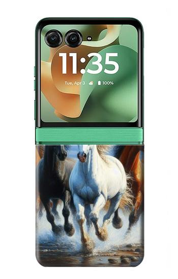 S3996 走る馬 Horse Running Motorola Razr 70+,60+, Razr+ (2026, 2025, 2024) バックケース、フリップケース・カバー