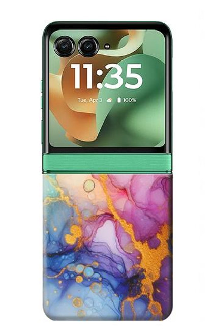 S4001 マルチカラーの抽象画 ライラック エメラルド Multicolored Abstract Lilac Emerald Motorola Razr 60, Razr 2025 バックケース、フリップケース・カバー