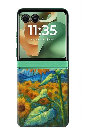 S4019 ひまわり ヴァン・ゴッホ風 Sunflower Van Gogh Style Motorola Razr 70+,60+, Razr+ (2026, 2025, 2024) バックケース、フリップケース・カバー