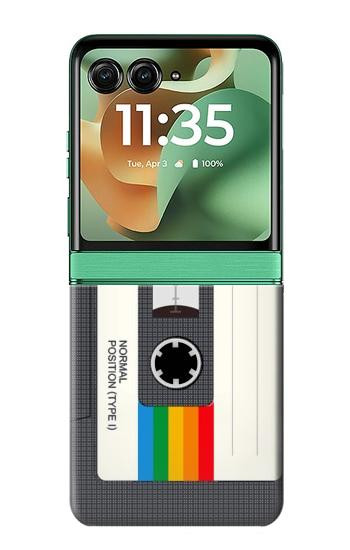 S4023 ヴィンテージ レインボー コンパクトカセット Vintage Rainbow Compact Cassette Motorola Razr 70+,60+, Razr+ (2026, 2025, 2024) バックケース、フリップケース・カバー