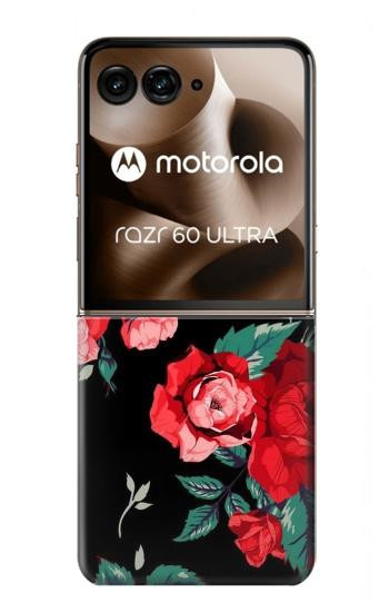 S3112 黒バラ パターン Rose Floral Pattern Black Motorola Razr 70 Ultra, 60 Ultra, 50 Ultra, Ultra 2026, Ultra 2025 バックケース、フリップケース・カバー