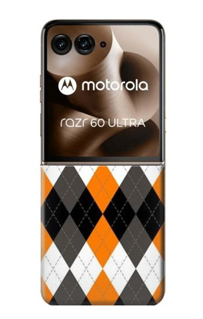 S3421 黒 オレンジ 白 アーガイルプラッド Black Orange White Argyle Plaid Motorola Razr 60 Ultra, Razr Ultra 2025 バックケース、フリップケース・カバー