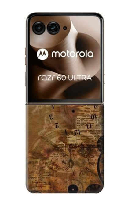 S3456 ヴィンテージ紙時計スチームパンク Vintage Paper Clock Steampunk Motorola Razr 60 Ultra, Razr Ultra 2025 バックケース、フリップケース・カバー