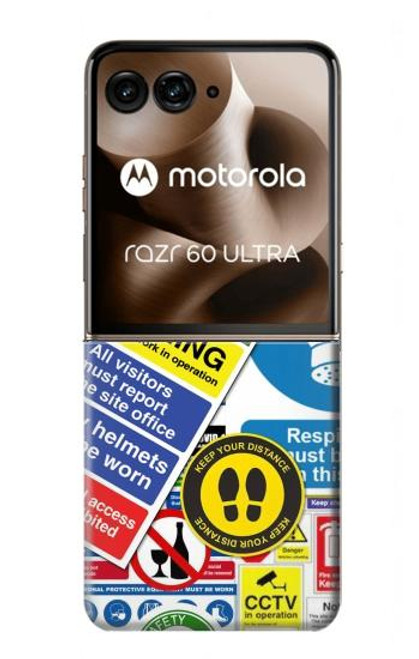 S3960 安全標識ステッカー コラージュ Safety Signs Sticker Collage Motorola Razr 60 Ultra, Razr Ultra 2025 バックケース、フリップケース・カバー