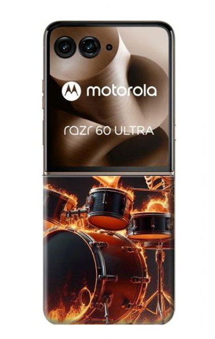 S3985 火の頭蓋骨のドラマー Fire Skull Drummer Motorola Razr 60 Ultra, Razr Ultra 2025 バックケース、フリップケース・カバー
