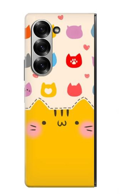 S2442 可愛い猫 漫画 Cute Cat Cartoon Funny Samsung Galaxy Z Fold 7 バックケース、フリップケース・カバー