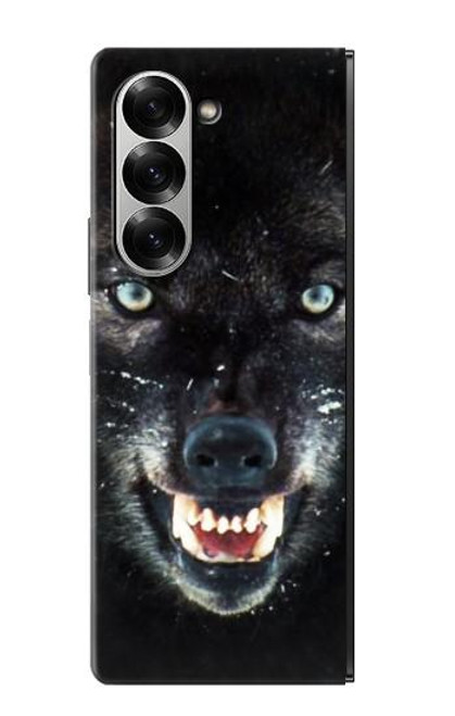 S2823 ブラックウルフ Black Wolf Blue Eyes Face Samsung Galaxy Z Fold 7 バックケース、フリップケース・カバー