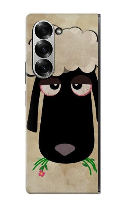 S2826 眠えない黒い羊 Cute Cartoon Unsleep Black Sheep Samsung Galaxy Z Fold 7 バックケース、フリップケース・カバー