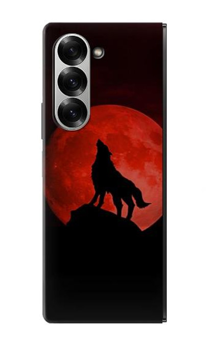 S2955 狼は赤月にハウリング Wolf Howling Red Moon Samsung Galaxy Z Fold 7 バックケース、フリップケース・カバー
