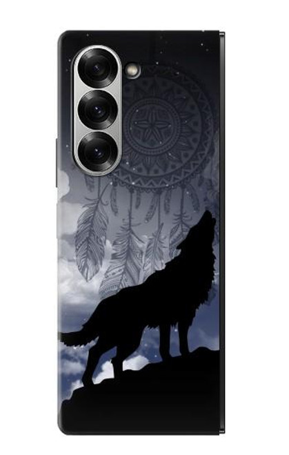 S3011 ドリームキャッチャーオオカミは 月にハウリング Dream Catcher Wolf Howling Samsung Galaxy Z Fold 7 バックケース、フリップケース・カバー