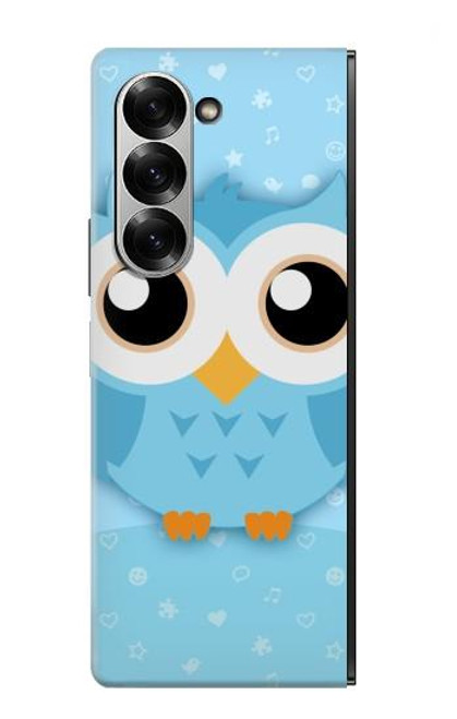 S3029 かわいい青いフクロウ Cute Blue Owl Samsung Galaxy Z Fold 7 バックケース、フリップケース・カバー