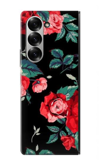 S3112 黒バラ パターン Rose Floral Pattern Black Samsung Galaxy Z Fold 7 バックケース、フリップケース・カバー