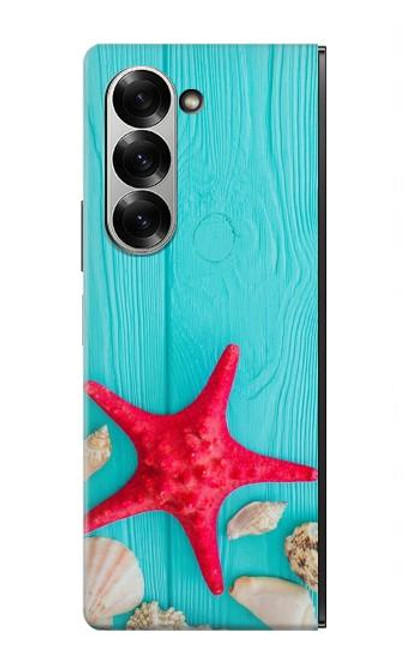 S3428 アクア 海星 貝 Aqua Wood Starfish Shell Samsung Galaxy Z Fold 7 バックケース、フリップケース・カバー