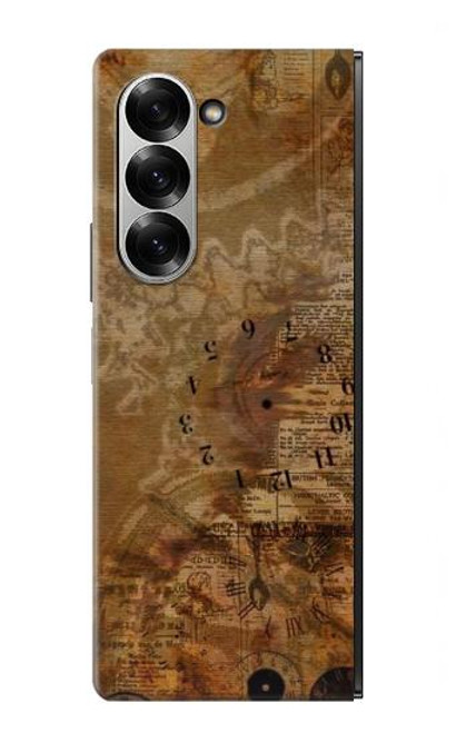 S3456 ヴィンテージ紙時計スチームパンク Vintage Paper Clock Steampunk Samsung Galaxy Z Fold 7 バックケース、フリップケース・カバー