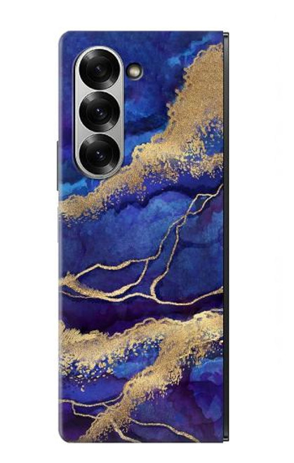 S3906 ネイビー ブルー パープル マーブル Navy Blue Purple Marble Samsung Galaxy Z Fold 7 バックケース、フリップケース・カバー