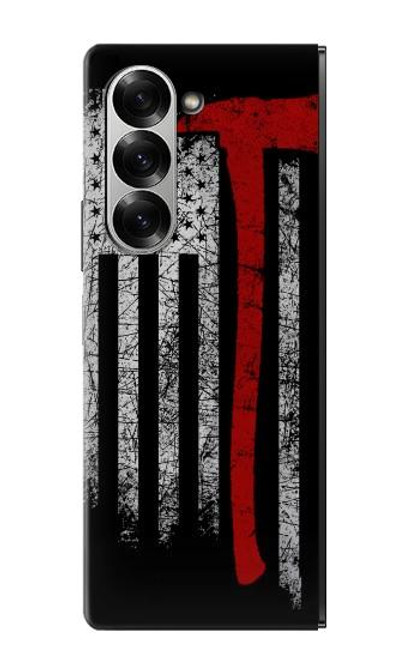 S3958 消防士の斧の旗 Firefighter Axe Flag Samsung Galaxy Z Fold 7 バックケース、フリップケース・カバー