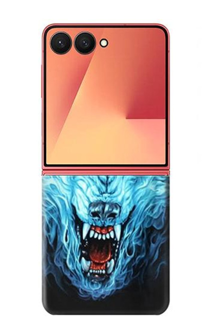 S0752 青火災狼 Blue Fire Grim Wolf Samsung Galaxy Z Flip 7 バックケース、フリップケース・カバー