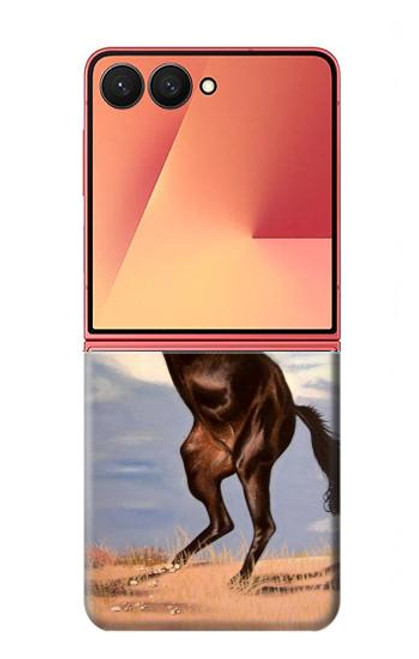 S0934 黒野生馬 Wild Black Horse Samsung Galaxy Z Flip 7 バックケース、フリップケース・カバー