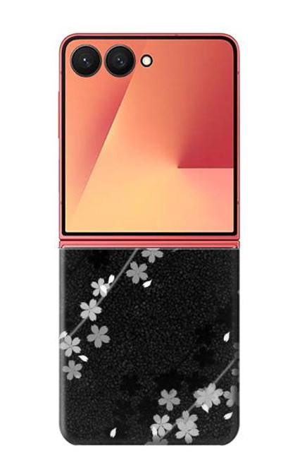 S2544 黒花柄の着物 Japanese Kimono Style Black Flower Pattern Samsung Galaxy Z Flip 7 バックケース、フリップケース・カバー
