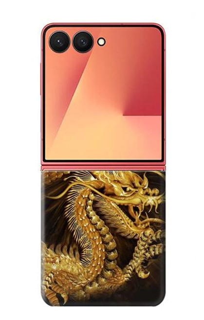 S2804 ゴールドドラゴンプリント Chinese Gold Dragon Printed Samsung Galaxy Z Flip 7 バックケース、フリップケース・カバー
