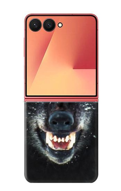 S2823 ブラックウルフ Black Wolf Blue Eyes Face Samsung Galaxy Z Flip 7 バックケース、フリップケース・カバー