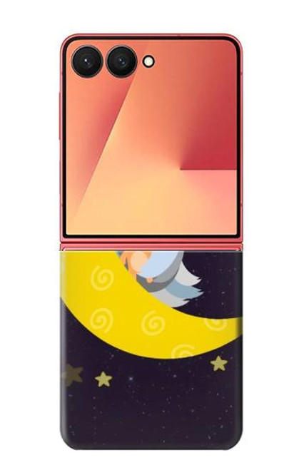 S2849 かわいいスリーピーフクロウ Cute Sleepy Owl Moon Night Samsung Galaxy Z Flip 7 バックケース、フリップケース・カバー