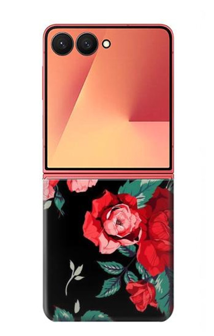 S3112 黒バラ パターン Rose Floral Pattern Black Samsung Galaxy Z Flip 7 バックケース、フリップケース・カバー