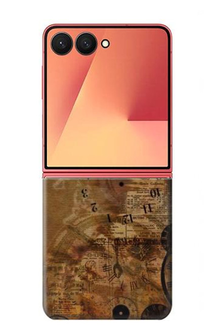 S3456 ヴィンテージ紙時計スチームパンク Vintage Paper Clock Steampunk Samsung Galaxy Z Flip 7 バックケース、フリップケース・カバー
