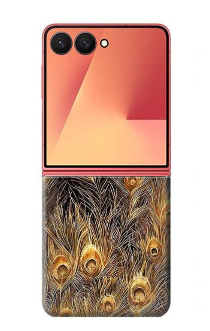 S3691 ゴールドピーコックフェザー Gold Peacock Feather Samsung Galaxy Z Flip 7 バックケース、フリップケース・カバー