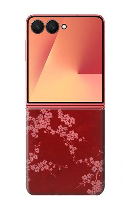 S3817 赤い花の桜のパターン Red Floral Cherry blossom Pattern Samsung Galaxy Z Flip 7 バックケース、フリップケース・カバー