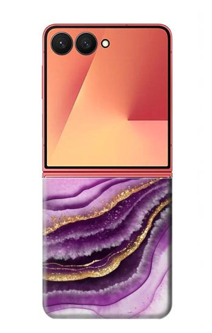 S3896 紫色の大理石の金の筋 Purple Marble Gold Streaks Samsung Galaxy Z Flip 7 バックケース、フリップケース・カバー