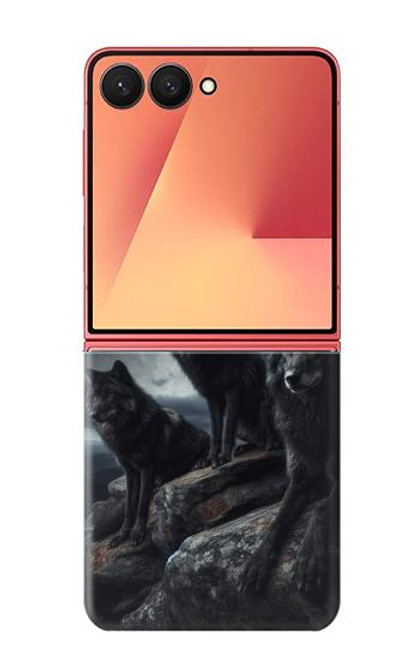 S3970 黒いオオカミの満月 Black Wolf Full Moon Samsung Galaxy Z Flip 7 バックケース、フリップケース・カバー