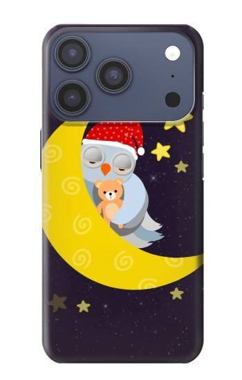 S2849 かわいいスリーピーフクロウ Cute Sleepy Owl Moon Night iPhone 17 Pro, 18 Pro バックケース、フリップケース・カバー