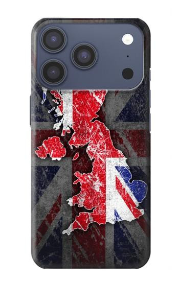 S2936 英国旗地図 UK British Flag Map iPhone 17 Pro, 18 Pro バックケース、フリップケース・カバー