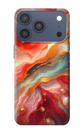 S4012 赤い大理石の金色の静脈 Red Marble Gold Veins iPhone 17 Pro, 18 Pro バックケース、フリップケース・カバー