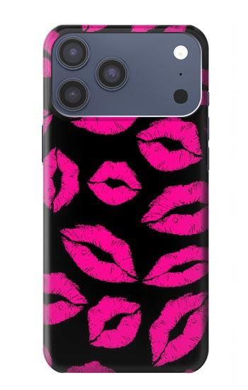 S2933 ピンクの唇のキス Pink Lips Kisses on Black iPhone 17 Pro Max, 18 Pro Max バックケース、フリップケース・カバー