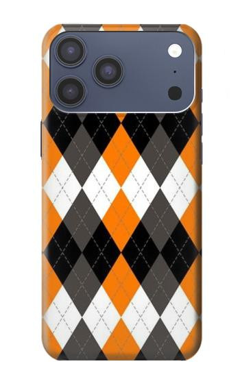 S3421 黒 オレンジ 白 アーガイルプラッド Black Orange White Argyle Plaid iPhone 17 Pro Max, 18 Pro Max バックケース、フリップケース・カバー