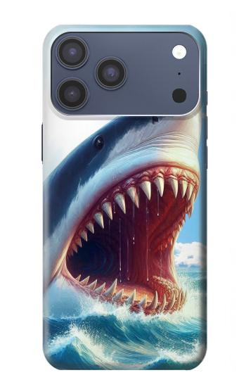 S4004 油絵 巨大サメ.jpeg Oil Color Painting Giant Shark.jpeg iPhone 17 Pro Max, 18 Pro Max バックケース、フリップケース・カバー