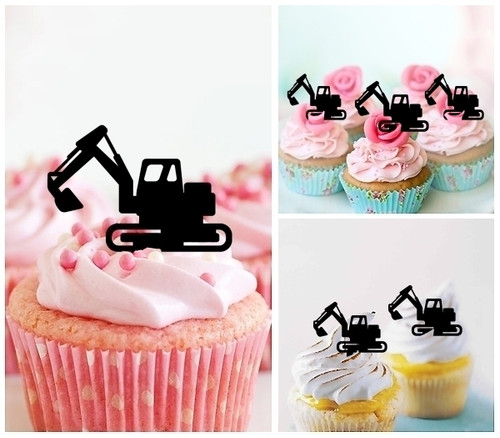 TA0313 バックホー建設 Backhoe Construction アクリル製 カップケーキトッパー ケーキトッパー ケーキスティック 結婚式　誕生日　パーティー　装飾用品　アクセサリー　10本